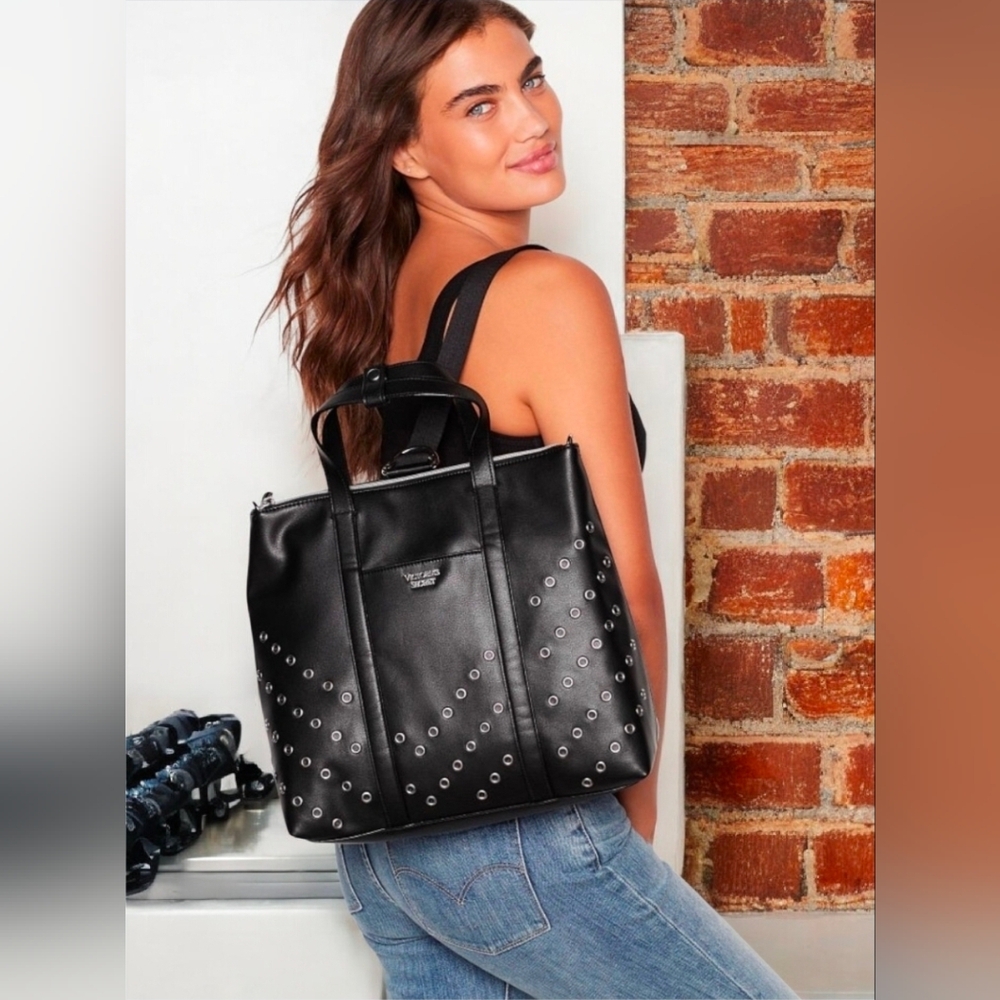 Victoria's Secret Black Studded Convertible Backpack/Tote Bag NWOT - Picture 16 of 16